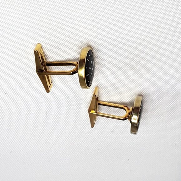Vintage 14K Gold-Filled Black Enamel and Gold Cufflinks Made In France - Picture 7 of 8